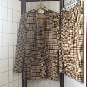 RENA‎ ROWAN X SAVILLE HOUNDSTOOTH WOLL SKIRT SUIT SIZE 8